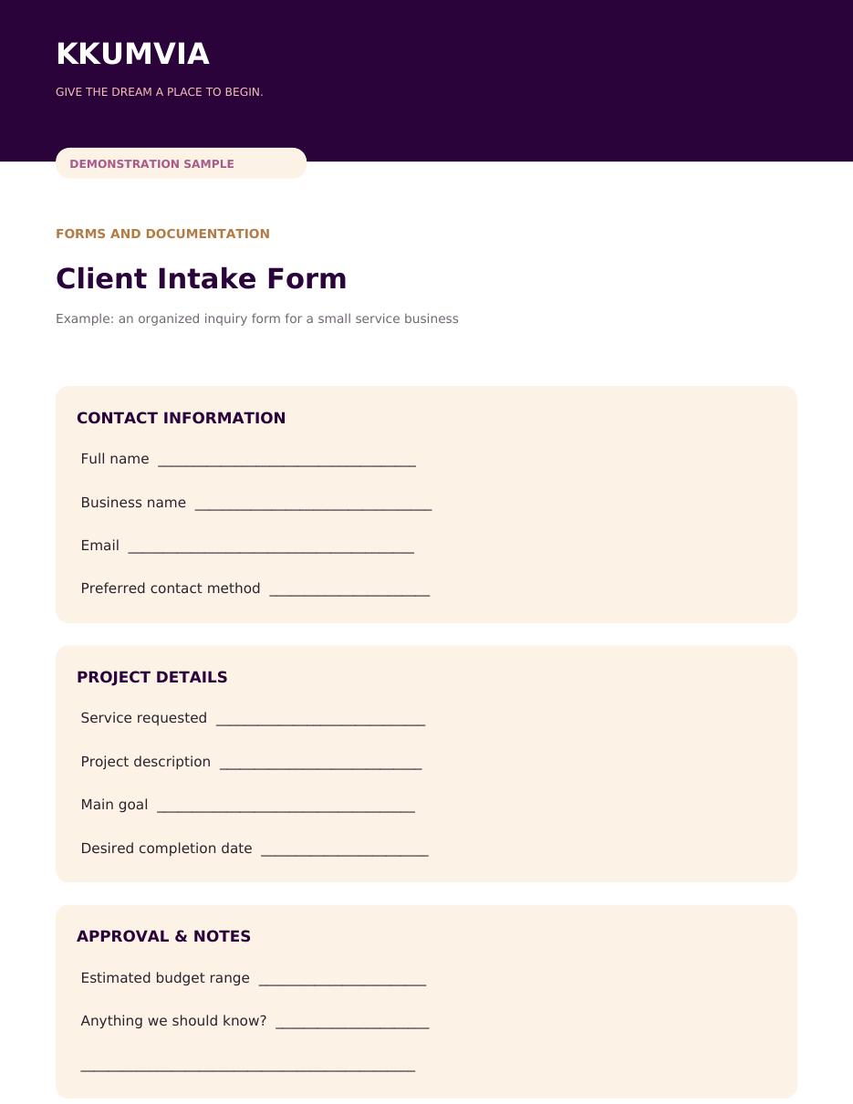 Client Intake Form demonstration document
